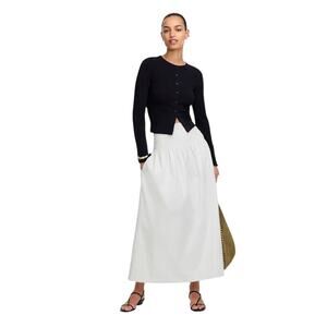 Madewell Smocked-Waist Poplin Midi Skirt White Cotton Size M NWT